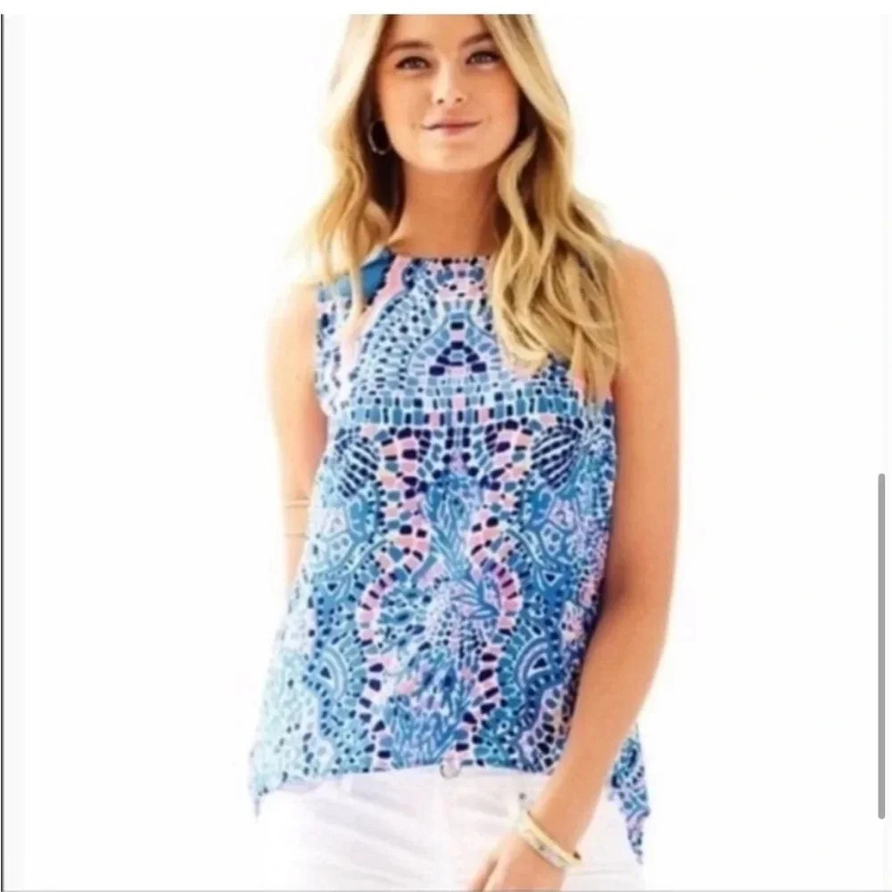 Lilly Pulitzer Zeta Sleeveless Silk Top Multicolor Summer Beach Size Small